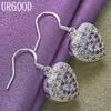 925 Sterling Silber Weiß Lila AAA Zirkon Herz Tropfen Ohrringe Schmuck