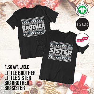 Brother Sister Matching Pattern Christmas ORGANIC T-Shirt Mens Womens Tees Tops Adults Xmas Gift