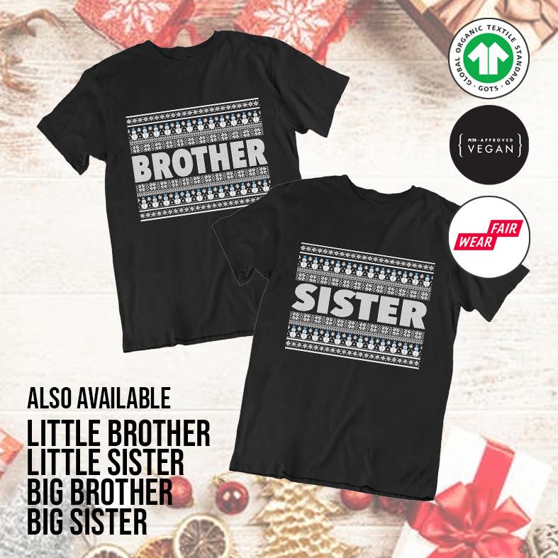 

Парные футболки для брата и сестры с рождественским рисунком ОРГАНИЧЕСКИЕ Взрослые Детские Рождественский подарок 3XL