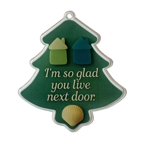 Christmas Pendant Xmas Tree Stocking Shape 2D Acrylic Seaside Festive Decoration with Lanyard Beach House Holiday Decor