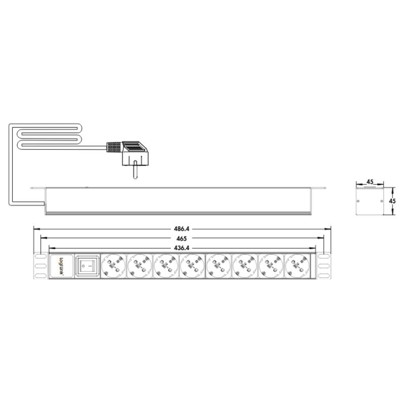 LogiLink 19" Power Strip 8-Socket PDU Rack 1U with CEE 7/3 Switch