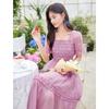 Women's Square Neck Puff Sleeve High-Waist Smocked Midi Dress