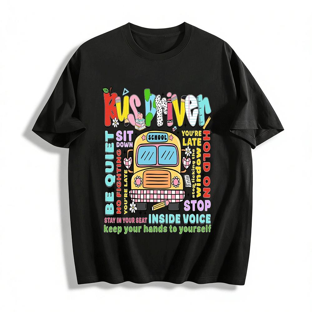 

School Bus Driver Themed Print T-Shirt Casual Campus Commute Top Pure cotton T-shirt XXS