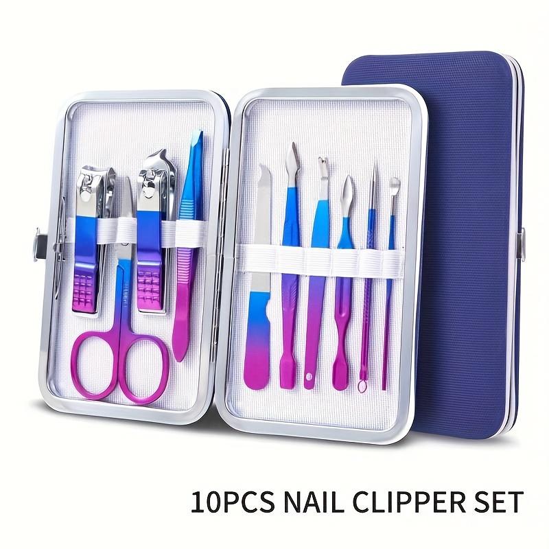 7-15 Pcs Blue-pink Gradient Nail Clipper set High-quality Manicure Set Nail Scissors Cutters Tools Pedicure Kit Suit in Case Chr