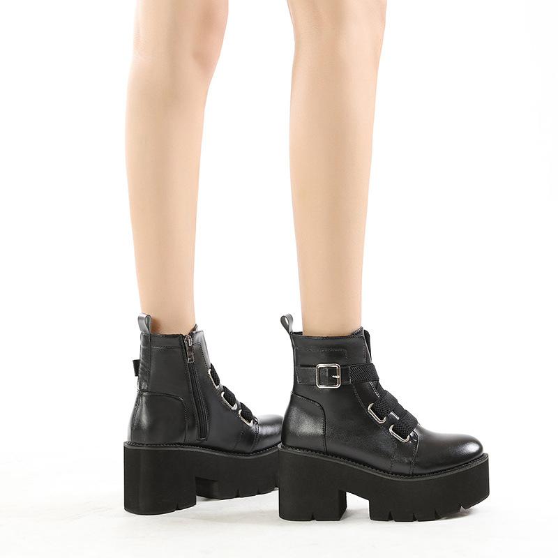 

Women s Trend Martin Boots Show Round Head Muffin Bottom Thick Heel Metal Buckle Women s Boots 35 чорний