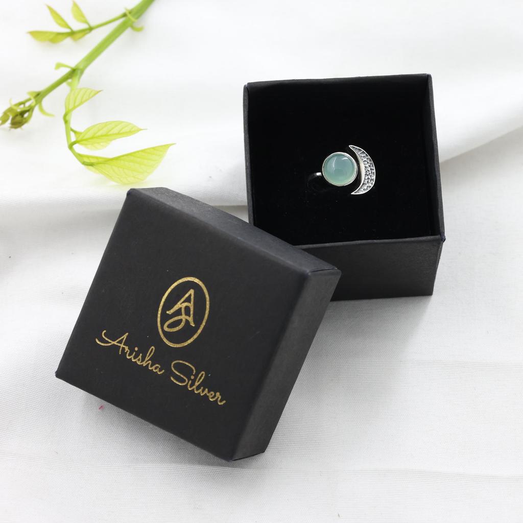 Half Moon Aqua Chalcedony Silver Ring, 100% 925 Sterling Silver Handmade Jewelry, Unisex Jewelry Ar8929