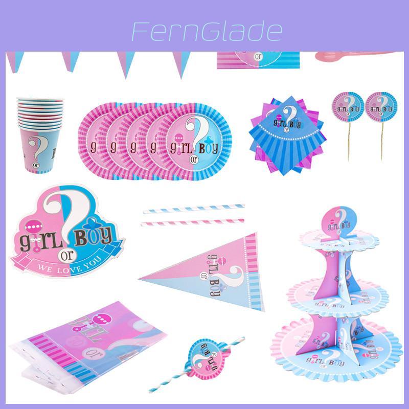 Elegant Baby Gender Reveal Party Decoration Boy Or Girl Disposable Tableware Set