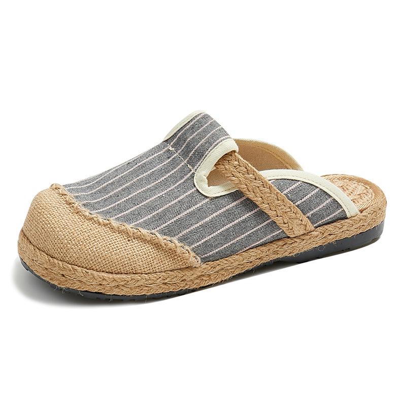 Women’s Ethnic Style Striped Cotton-Linen Slippers for Indoor/Outdoor Use