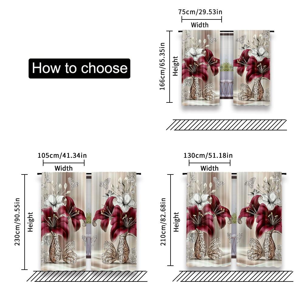 2Pcs Stylish White And Red Floral Printed Curtains Elegant Curtains Suitable For Bedroom Kitchen Dining Room Living Room Study