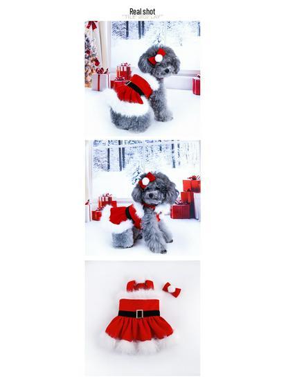 New Year Cross-border Christmas Pet Clothes - Classic Winter Old Man Style Dog Outfit with Dress & Headwear