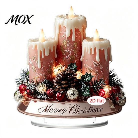 Decorative Holiday Figurines Christmas Candle Ornament, 2D Flat Acrylic Ornament with Base, Tree Decorations Snowman Reindeer Festive Table