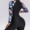 2025 Damen Floral Langarm Bodysuit Badeanzug mit Fünf-Punkt-Hose