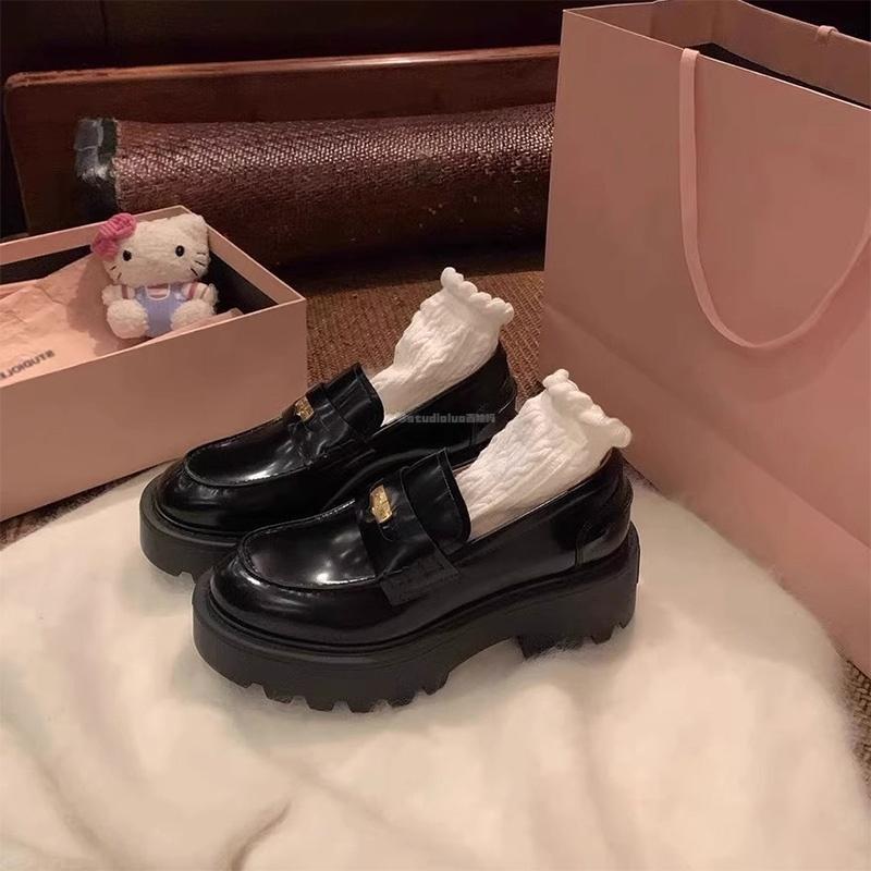 Hong Kong Genuine Leather Platform Heightening Loafers Women's 2025 Spring and Autumn New Round Head One-pedal British Small Leather Shoes Single Shoe