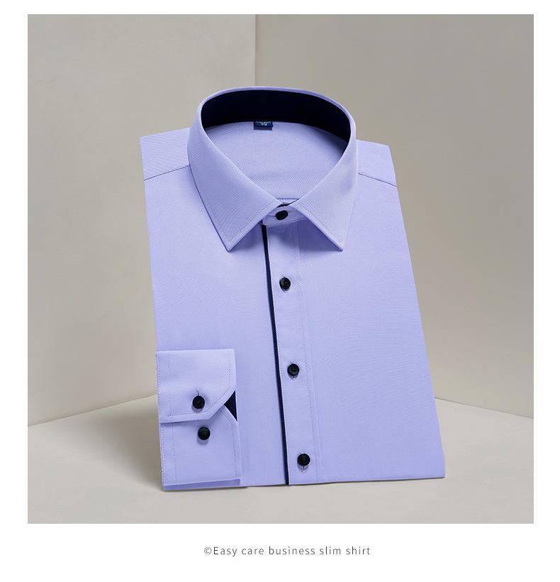2025 Spring/Summer Men's Iron-Free White Long Sleeve Business Casual Shirt - Plus Size Available