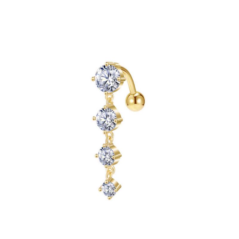Upside Down Peach Heart Teardrop Zircon Belly Button Ring, 316 Stainless Steel Navel Jewelry
