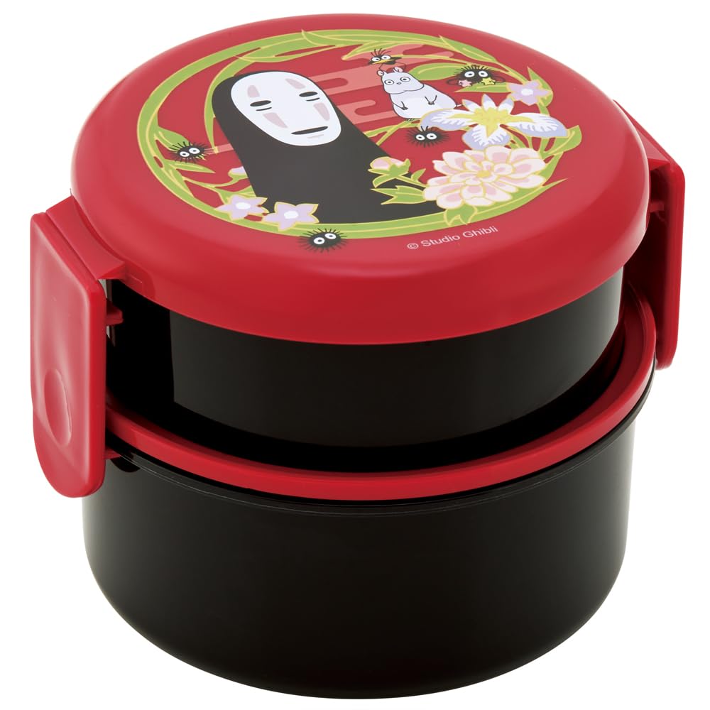 Skater Bento Box, 500ml, 2-Tier, Round, Antibacterial, Made in Japan, Spirited Away No-Face, Dark Red, Studio Ghibli Design, ONWR1AG-A