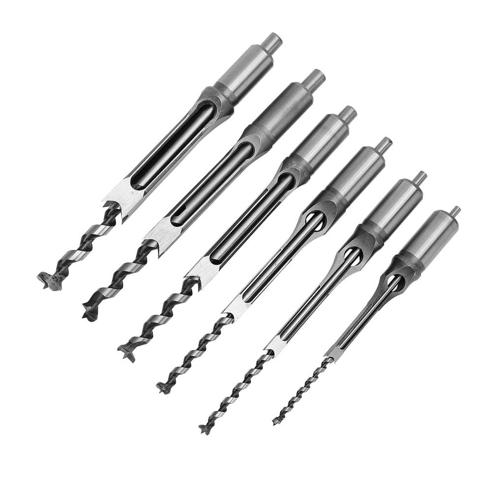 6Pcs SquaRe hole Saw Auger Drill Bit Mortising Chisel Woodworking Tool