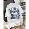 Women's Japanese Floral Wave Print Short-Sleeve T-Shirt Casual Crew Neck Top Breathable Regular Fit Artistic Back Design