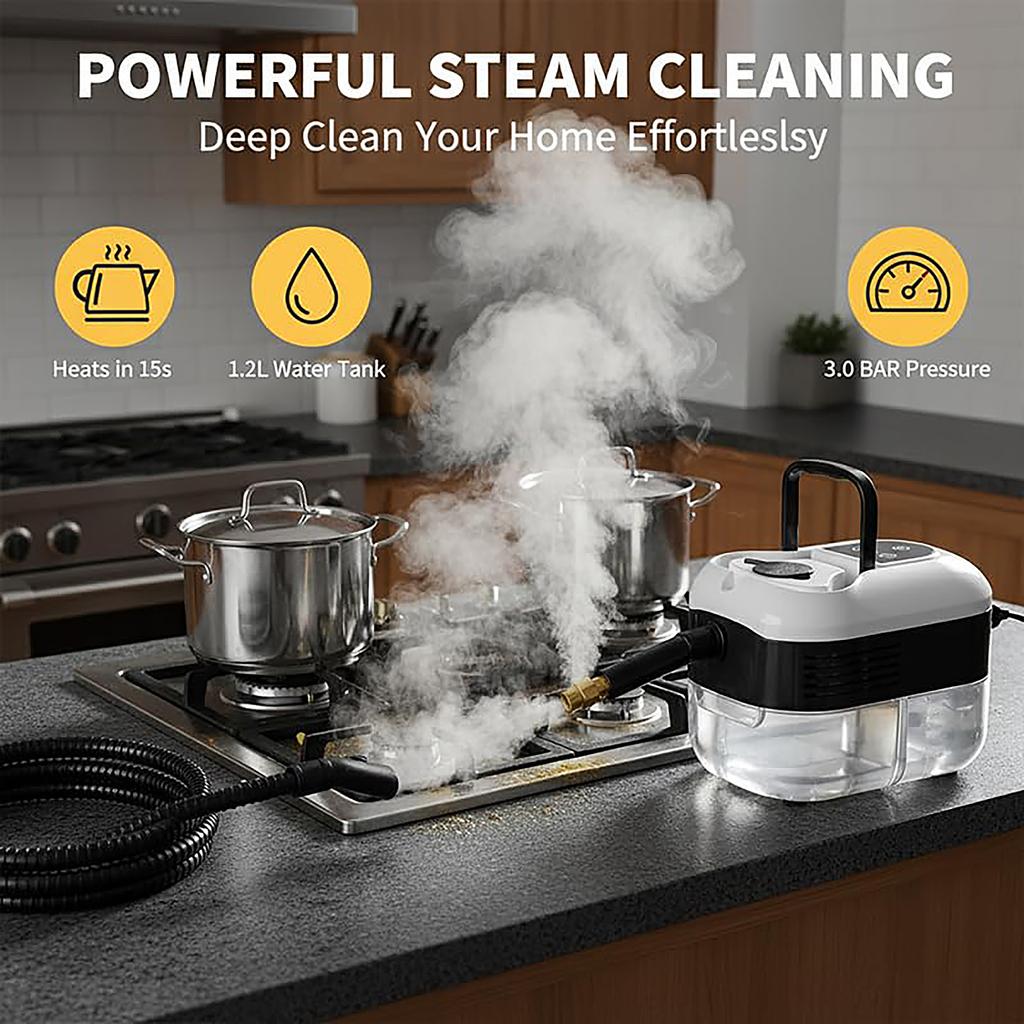 High Temperature Steam Cleaner Machine with Multiple Brush Attachments and Adjustable Steam Nozzle for Home and Commercial Use