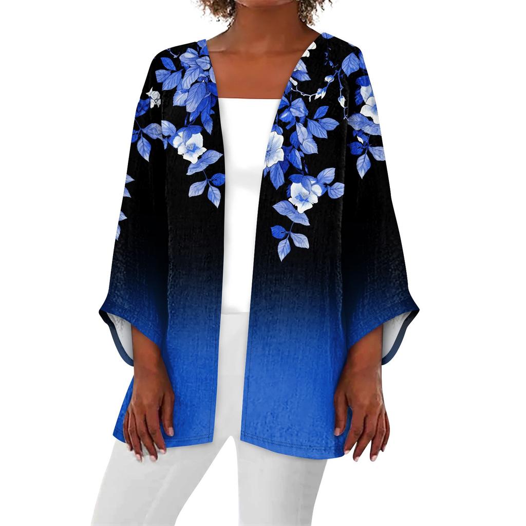 Women's Casual Fashion Retro Printed Lightweight Medium Length Jacket Cardigan
