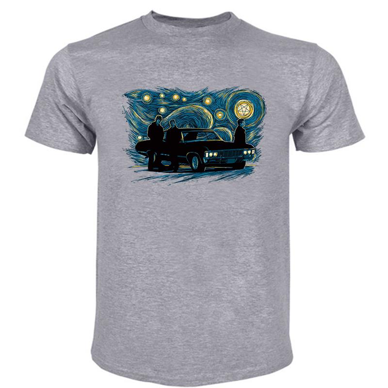 Classic Starry Night Supernatural T Shirts Short Sleeve Winchester Bros Tshirts Printed Tee Tops Soft Cotton Slim Fit Tshirts