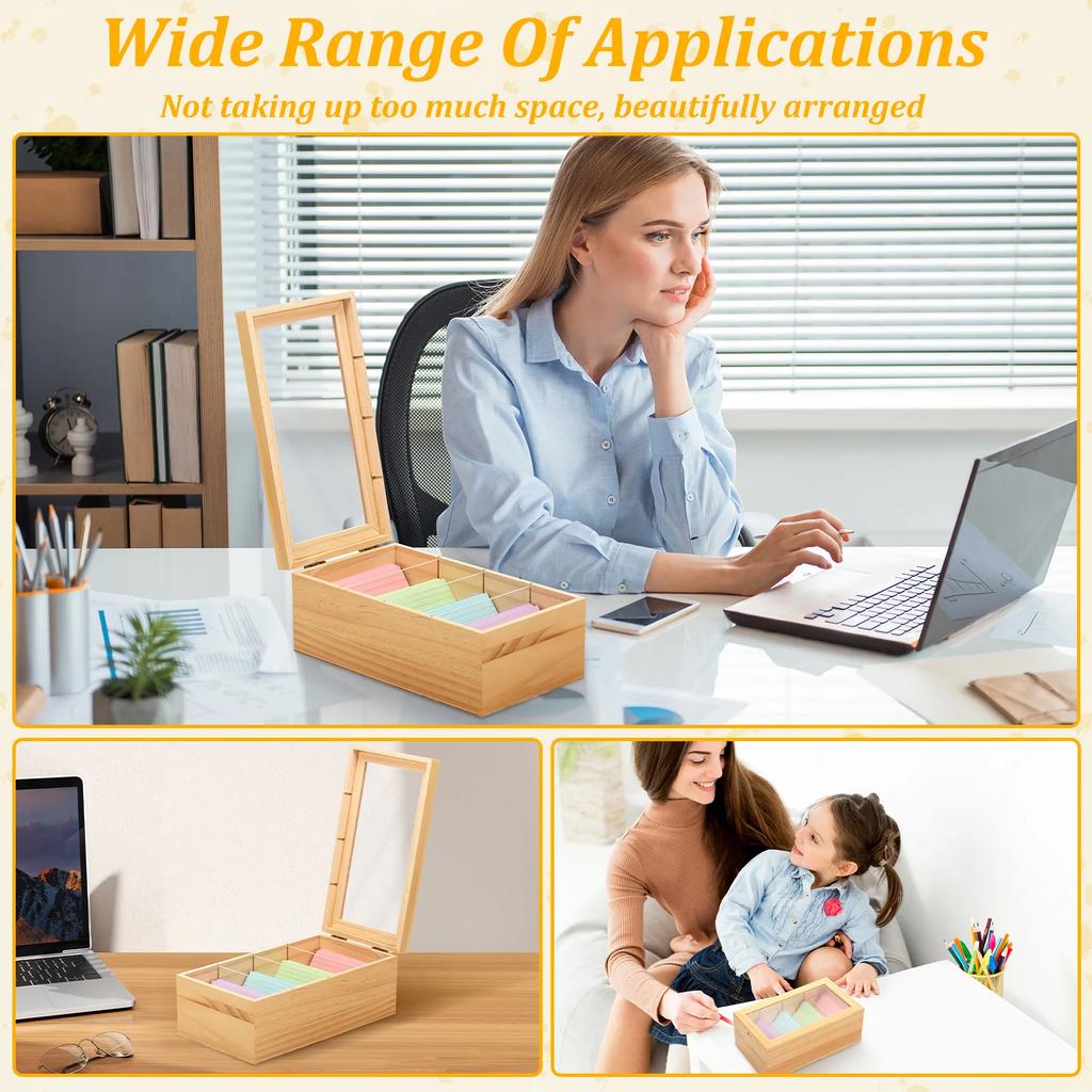 4/5 Slot Index Card Holder Set Wooden Desktop Storage Box with Lid Adjustable Divider File Note Holder Home Recipe Box Organizer