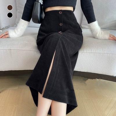 Damen Cordrock Hohe Taille Herbst Winter Gestrickt A-Linie Fließend Elegant Röcke