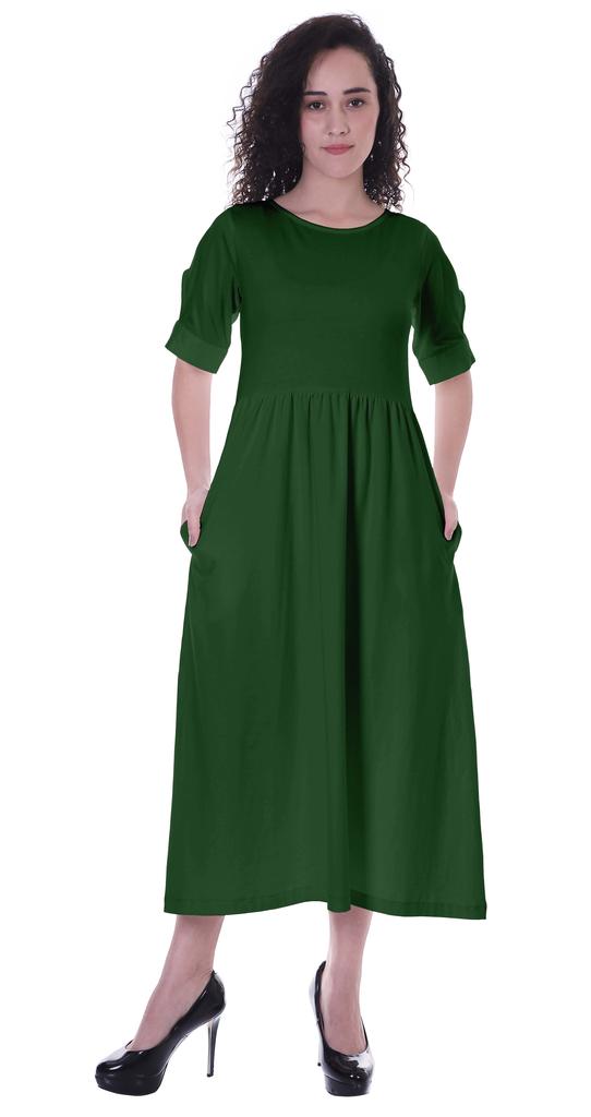 Moomaya Damen Kleid mit geraffter Taille, teelange Kleider, klassisch, Sommer