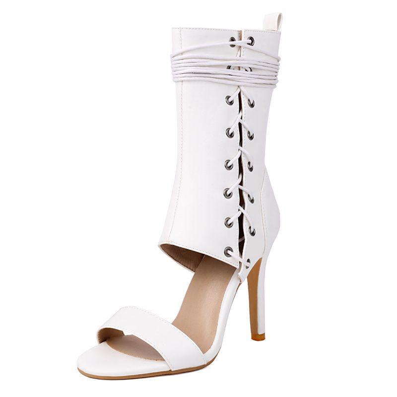New Design Female Sandals Zipper Lace Up Stiletto 10.5cm Peep Toe Large Size 45 46 47 48 Fashion Dating Party Shoes