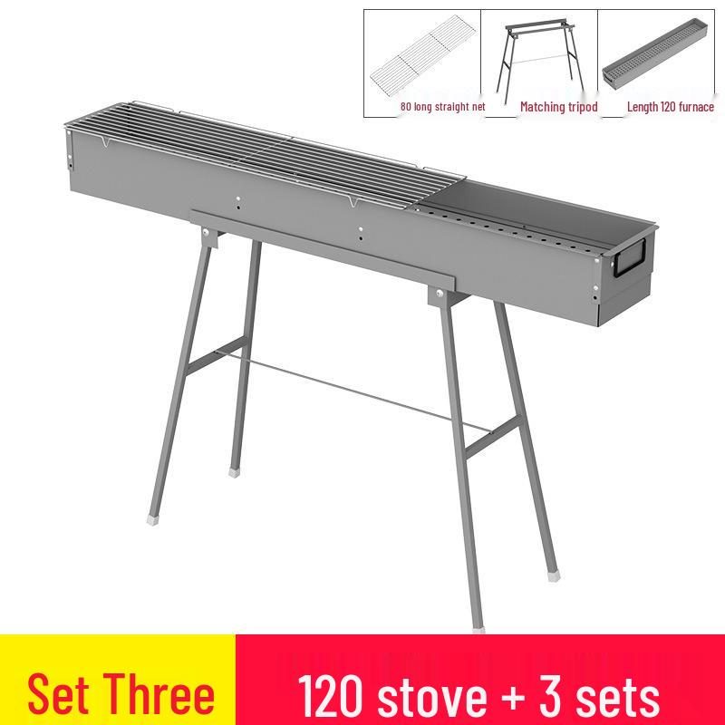 Butterfly Roasted Thick Lamb Skewers: Large Charcoal BBQ Rack, 1.2m Long, 18cm Width
