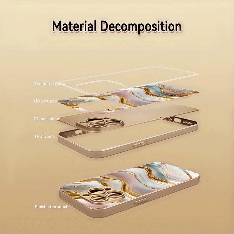 Funda de Teléfono de Vidrio Templado con Patrón de Piedra de Mármol y Pintura Metálica Dorada para iPhone 11 12 13 14 15 16 17 Pro Max Plus 17Air 16E