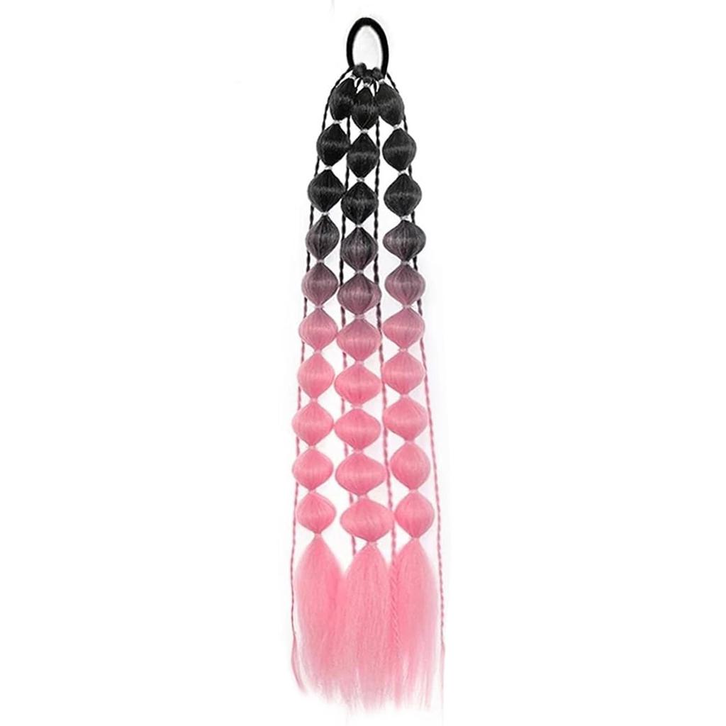 Synthetic 1Pcs Ponytail Extension Corlorful Bubble Braid Long Lantern Braided Ponytail with Hair Tie Straight Hairpieces