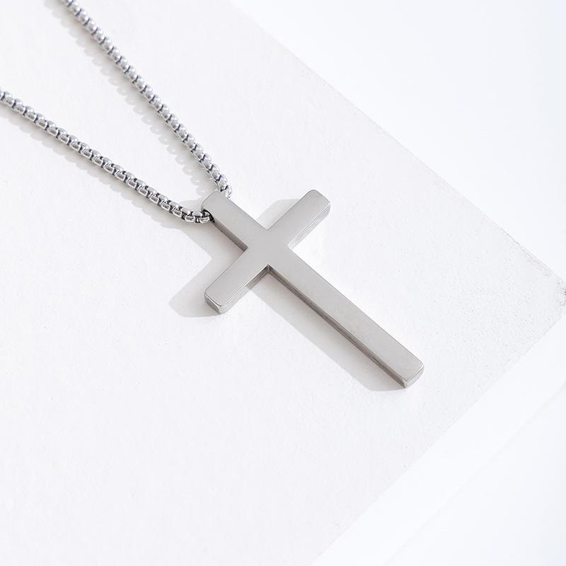 European and American Stainless Steel Cross Necklace Men's Long Pendant Personality Versatile Smooth Titanium Steel Necklace Cross