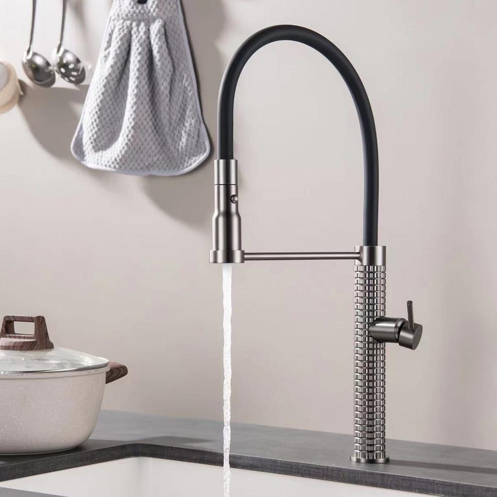 Copper Kitchen Hot And Cold Wash Basin Faucet Gun Grey Retractable Universal Rotary Sink Faucet Pull Down Kitchen Faucet
