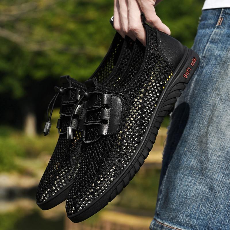 Fashion Men's Breathable Mesh Casual Men Shoes High Quality Fashion Summer Flats Hollow Out Breathable Soft Man Sneakers Plus Size 36-46