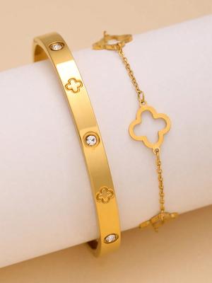 1 Set Fashion Light Luxury Stainless Steel Four Leaf Flower Bracelet, Suitable for Women Daily and Party Wear Gift for Friends