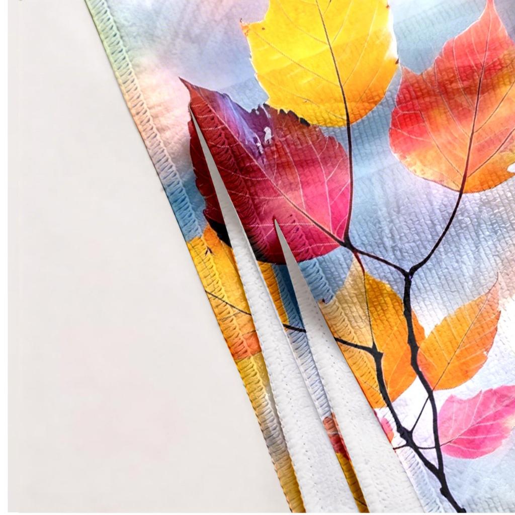 Watercolor pattern of autumn leaves polyester microfiber beach towel is highly absorbent suitable for swimming and beach outings