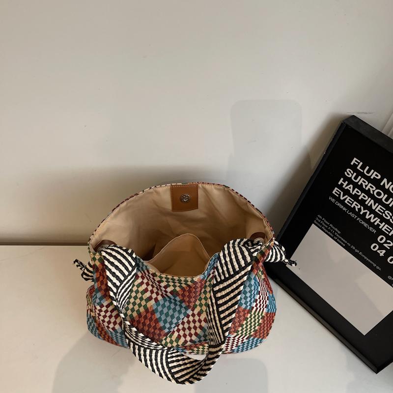 Color Block Tote Bag Women Print Plaid Shoulder Bag