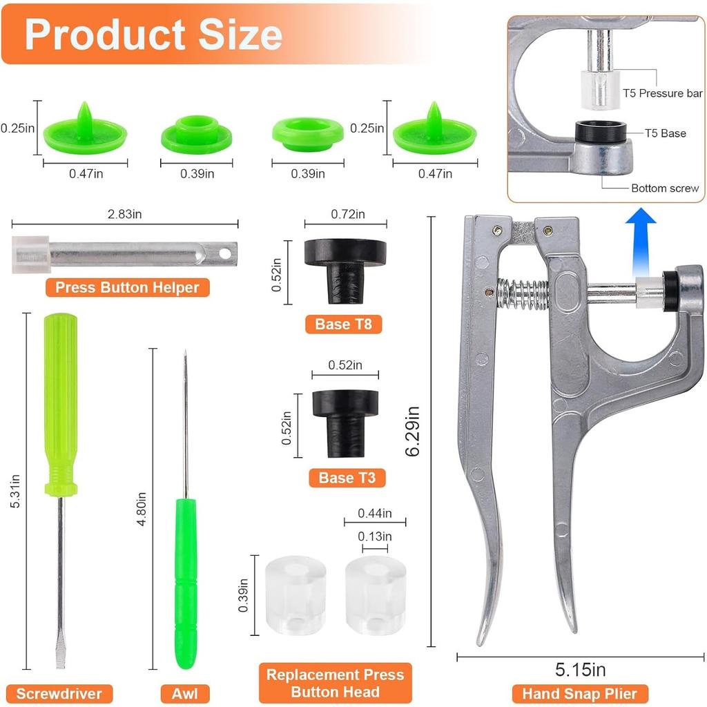 Kit Bottoni a Pressione con Pinza per Bottoni a Pressione, 240 Set di Bottoni a Pressione in Plastica per Tessuto, Bottoni a Pressione T5 e Set Pinza per Bottoni a Pressione Kit di Attrezzi di Fissaggio Starter per Cucire Abbigliamento