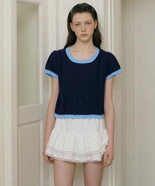 More Than Like Cotton Puff Short Sleeve Knit - Navy Navy/One-Size