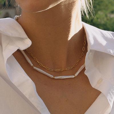 Jieding Titanium Steel Imitation Pearl Double-layer Necklace Accessories Collarbone Chain Stainless Steel Jewelry Does Not Fade