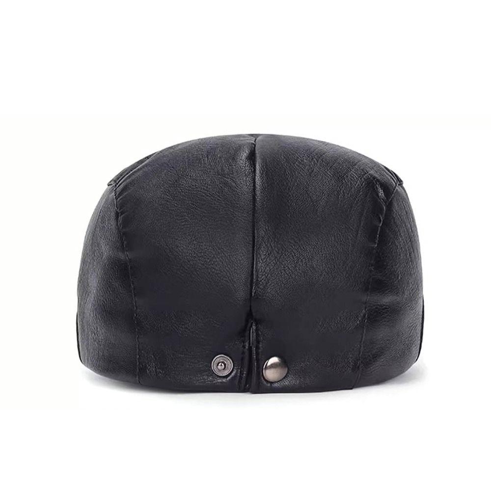 Casual PU Leather Beret Hat Adjustable Strap Hip Hop Panama Hat Vintage Newsboy Cap For Men Women