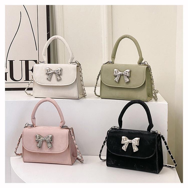 Spring Fashion Retro Butterfly Knot Shoulder Bag Street Style Pu Handbag Black White Pink Green