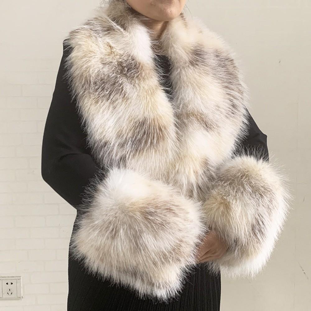 Oversized Fur Cuff Set V Shape Fur Trim Accessories Fluffy Shawl Collar Wrap Overcoat Matching