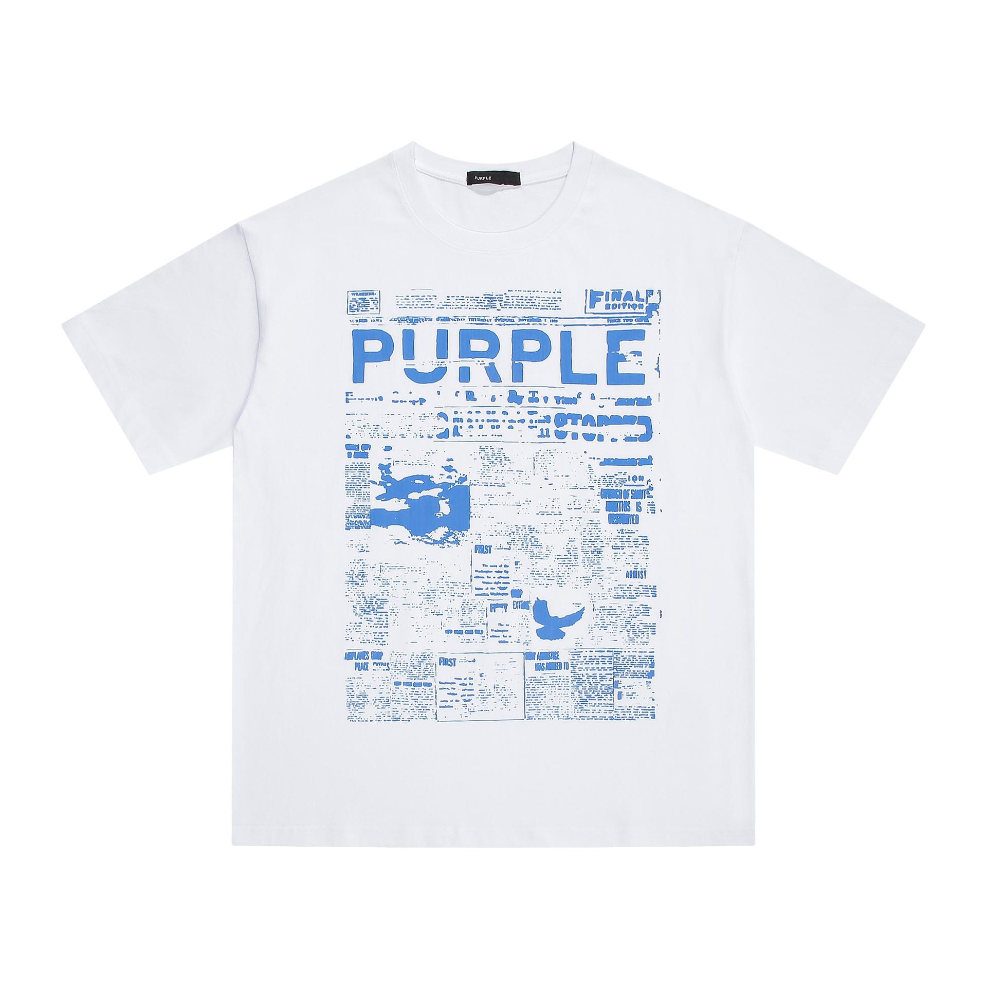 2024 summer new trendy brand blue pattern purple letter printing casual T-shirt for men and women S