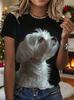 Women'S Cute Dog Print T-Shirt - Realistic White Puppy Design. Casual Short Sleeve Crew Neck. Soft ; Comfortable Fabric. Perfect for Casual Attire or