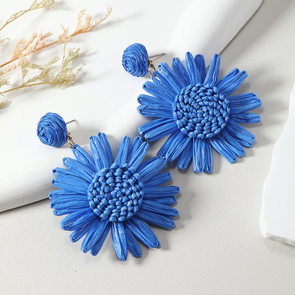Pendientes Bohemios Hechos a Mano de Rafia para Mujer - Clavijas de Vid Trenzada Estilo Playa Retro de Verano