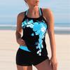 Women Bikini Two Piece Swimsuit Floral Print Cross Strap Halter Tankini Plus Size Set