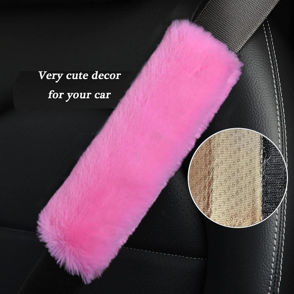 10 Pieces Fluffy Steering Wheel Covers Set,YSLSLOO Furry Steering Wheel Cover for Women Fashion Steering Wheel Cover Soft Steering Wheel Protector