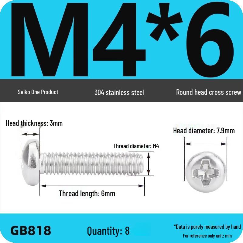 Phillips Pan Head Machine Screws, 304 Stainless Steel, Sizes M1-M10